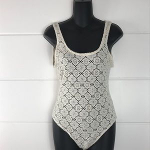 Zara Trafaluc Beige Floral Crochet Bodysuit Boho